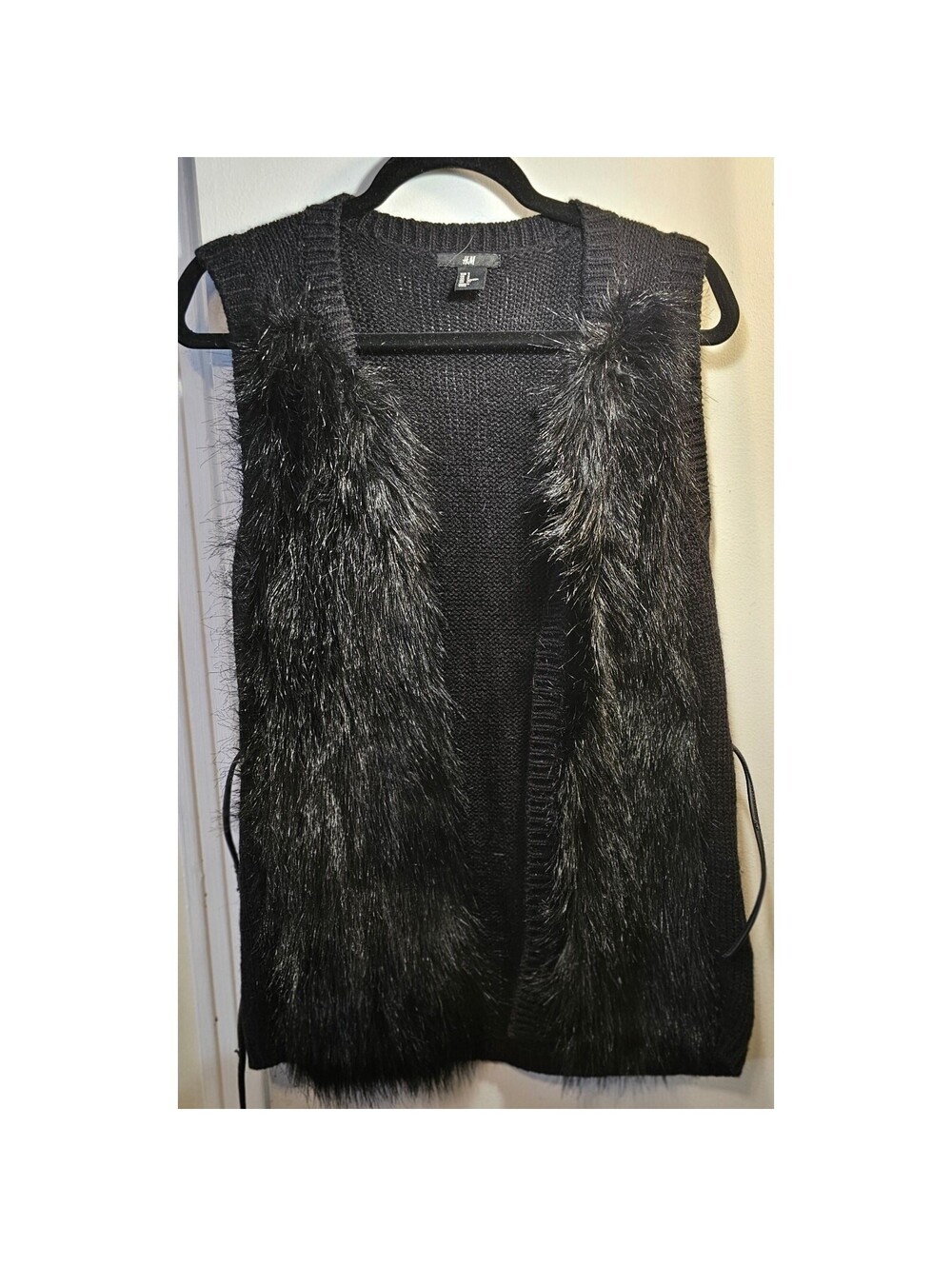 H&M KIMONO FURRY VEST WOMENS SIize Small BLACK
